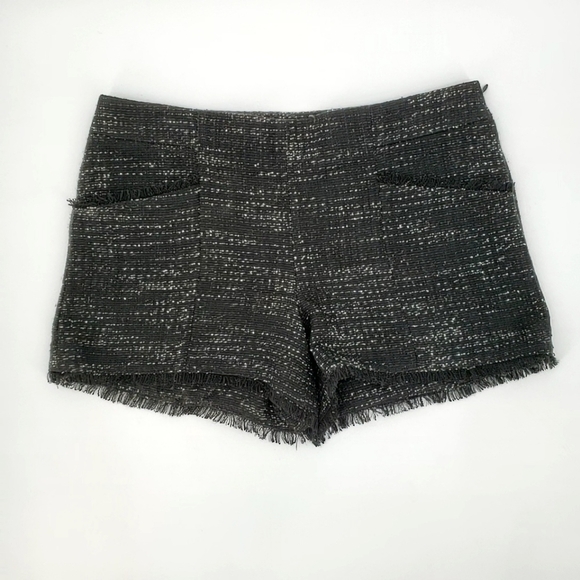 LOFT Pants - Ann Taylor Loft Women's Black White Fringe Tweed Shorts